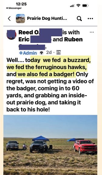 FB message about killing prairie dogs